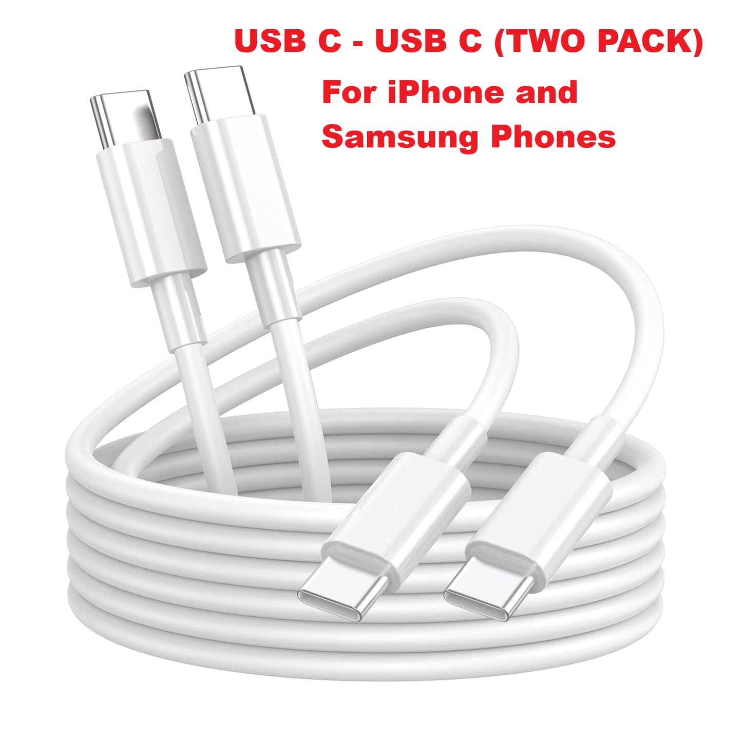 USB-C+C Cable 3ft Two Pack for iPhone/Android charging