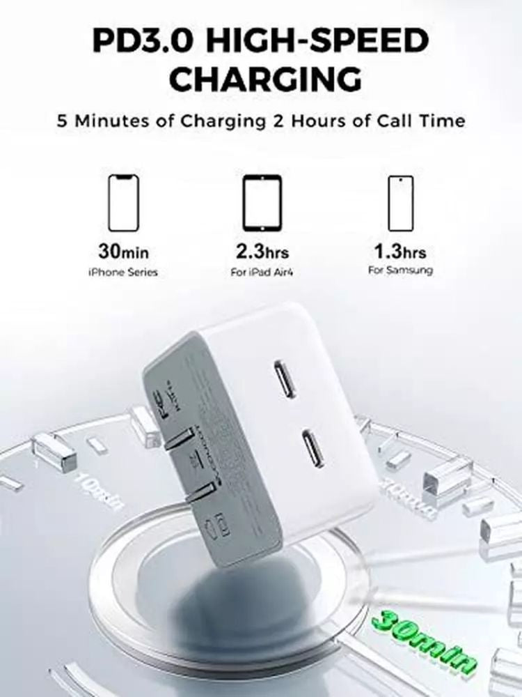 Charger adapter 35W Dual USB-C+C Port for Apple and Samsung Phones, Fast Charging