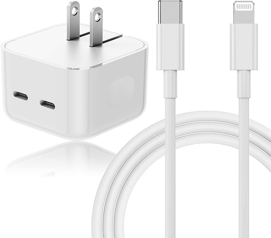 Dual Port 35W USBC to lightning charger for iPhone 14/13/12/11/Mini/XS/Max/XR/X/8/7/SE fast charging